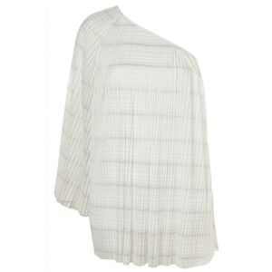 Topshop Womens One Shoulder Pleated Mini Dress Silver Ivory Size 2 Holiday Sheer